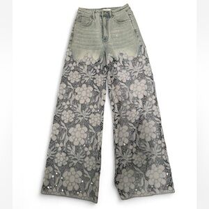 Elegant Floral Lace Women's Wide Leg Jeans